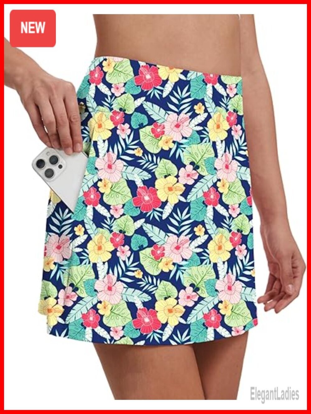 High Waisted Tennis Skort with 4 Pockets and Built-in Shorts